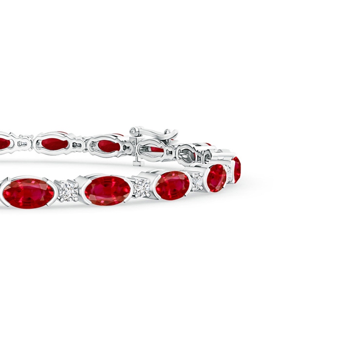 5x3mm AAA Semi Bezel-Set Oval Ruby and Diamond Tennis Bracelet in White Gold product image