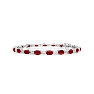 5x3mm AAAA Semi Bezel-Set Oval Ruby and Diamond Tennis Bracelet in 10K White Gold