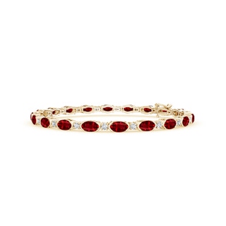 5x3mm AAAA Semi Bezel-Set Oval Ruby and Diamond Tennis Bracelet in 9K Yellow Gold