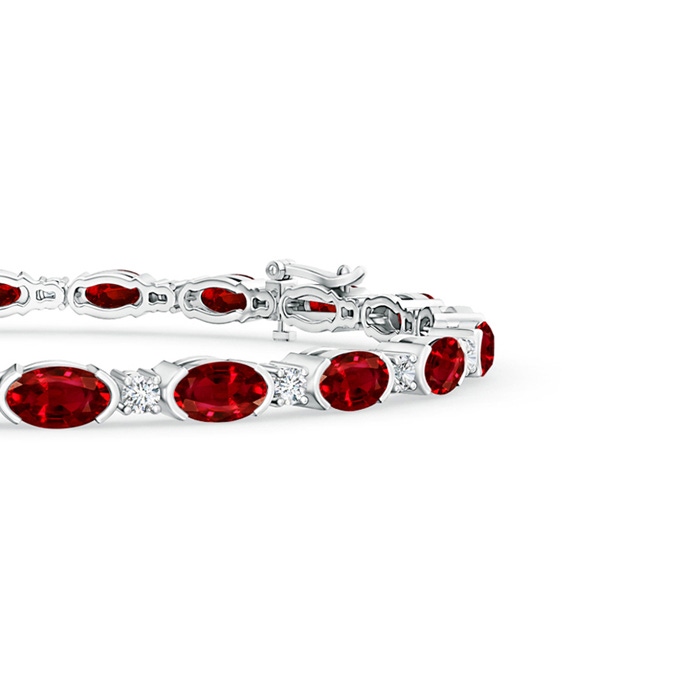 5x3mm Lab-Grown Semi Bezel-Set Oval Ruby and Diamond Tennis Bracelet in White Gold product image