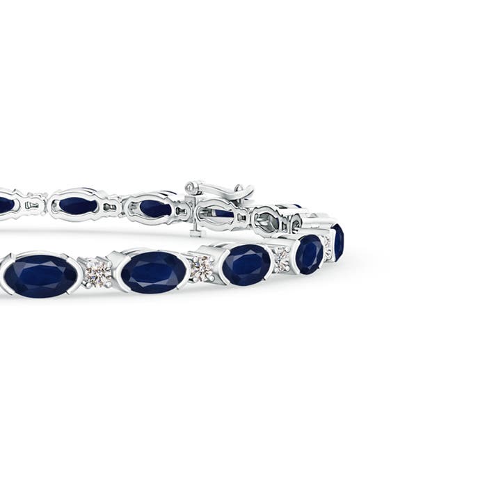 5x3mm A Semi Bezel-Set Oval Sapphire and Diamond Tennis Bracelet in White Gold