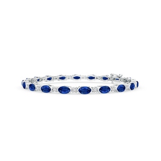 5x3mm AAA Semi Bezel-Set Oval Sapphire and Diamond Tennis Bracelet in 9K White Gold