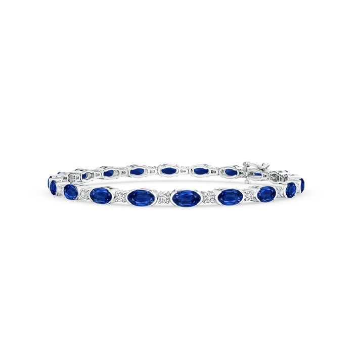 5x3mm AAA Semi Bezel-Set Oval Sapphire and Diamond Tennis Bracelet in White Gold 