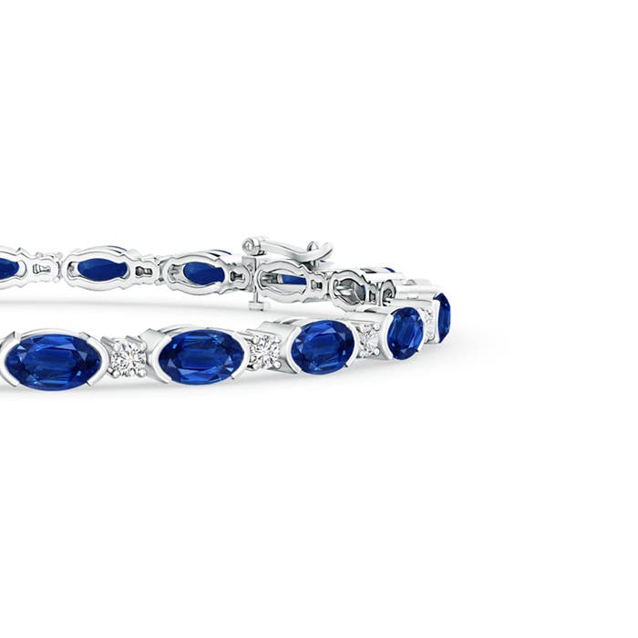 5x3mm AAA Semi Bezel-Set Oval Sapphire and Diamond Tennis Bracelet in White Gold - side 1