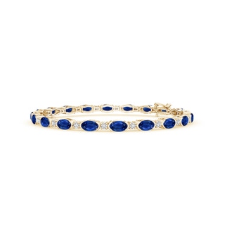 5x3mm AAA Semi Bezel-Set Oval Sapphire and Diamond Tennis Bracelet in Yellow Gold