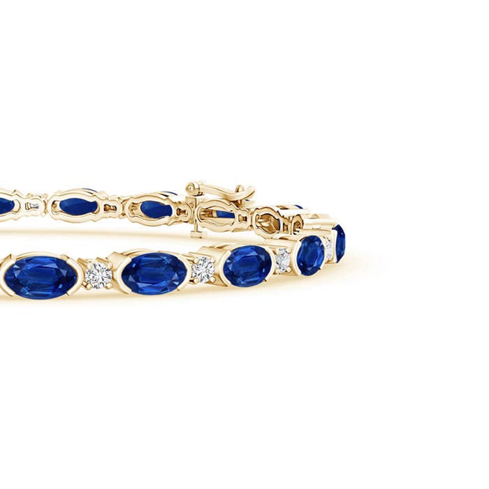 5x3mm AAA Semi Bezel-Set Oval Sapphire and Diamond Tennis Bracelet in Yellow Gold