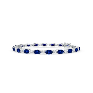 5x3mm Lab-Grown Semi Bezel-Set Oval Sapphire and Diamond Tennis Bracelet in 10K White Gold