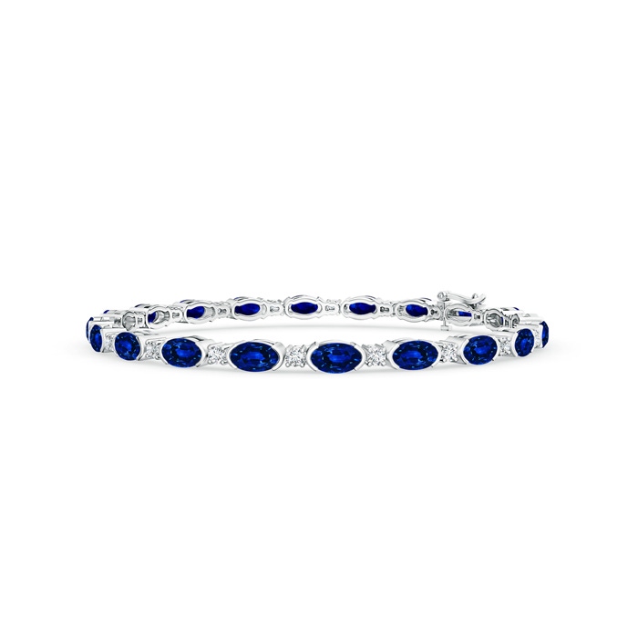 5x3mm Lab-Grown Semi Bezel-Set Oval Sapphire and Diamond Tennis Bracelet in White Gold