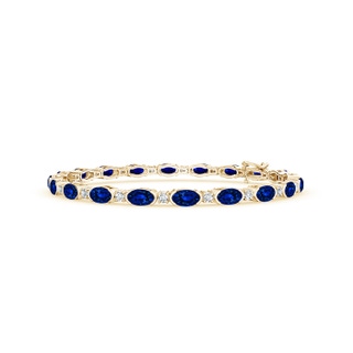 5x3mm AAAA Semi Bezel-Set Oval Sapphire and Diamond Tennis Bracelet in Yellow Gold