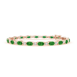 5x3mm AAA Semi Bezel-Set Oval Tsavorite and Diamond Tennis Bracelet in Rose Gold