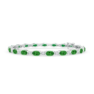 5x3mm AAA Semi Bezel-Set Oval Tsavorite and Diamond Tennis Bracelet in White Gold