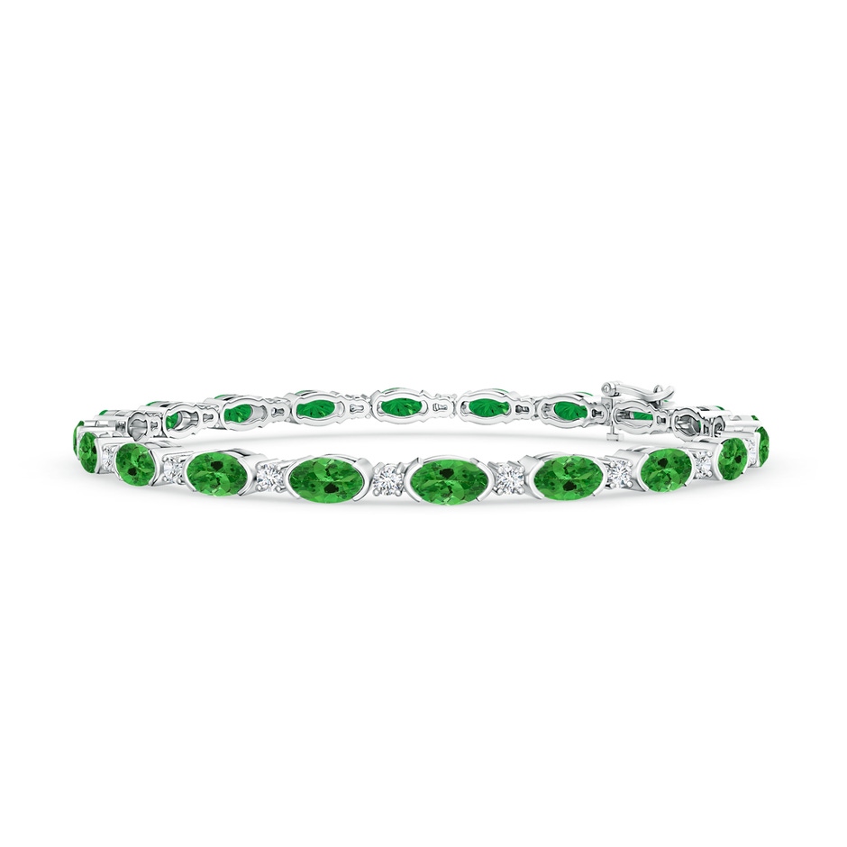 5x3mm AAA Semi Bezel-Set Oval Tsavorite and Diamond Tennis Bracelet in White Gold 