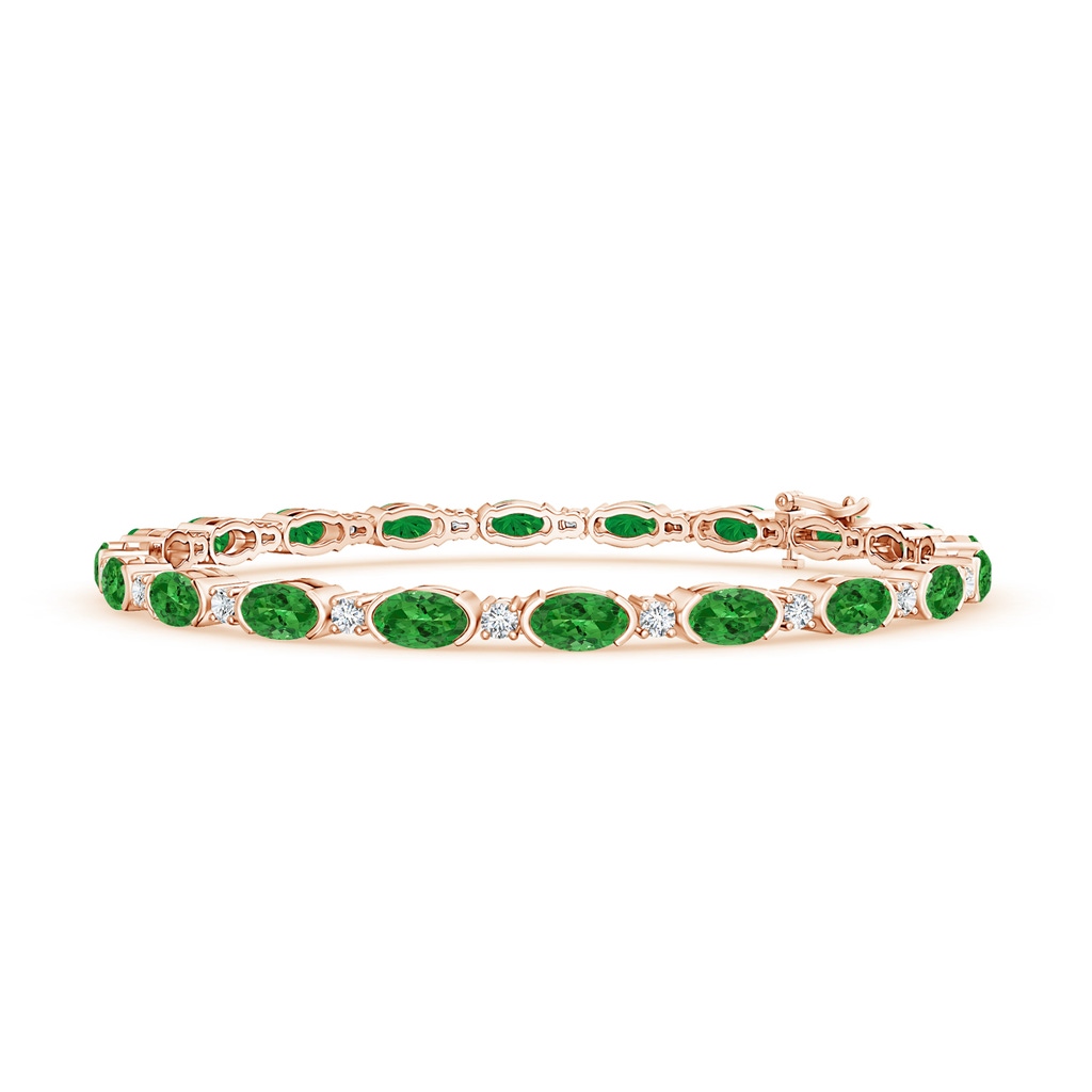 5x3mm AAAA Semi Bezel-Set Oval Tsavorite and Diamond Tennis Bracelet in Rose Gold