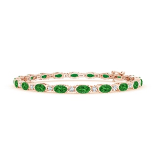 5x3mm AAAA Semi Bezel-Set Oval Tsavorite and Diamond Tennis Bracelet in Rose Gold