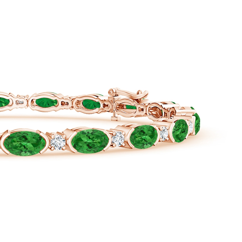 5x3mm AAAA Semi Bezel-Set Oval Tsavorite and Diamond Tennis Bracelet in Rose Gold - side 199