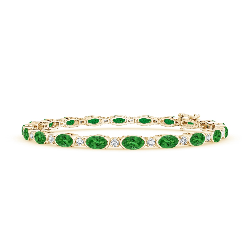 5x3mm AAAA Semi Bezel-Set Oval Tsavorite and Diamond Tennis Bracelet in Yellow Gold