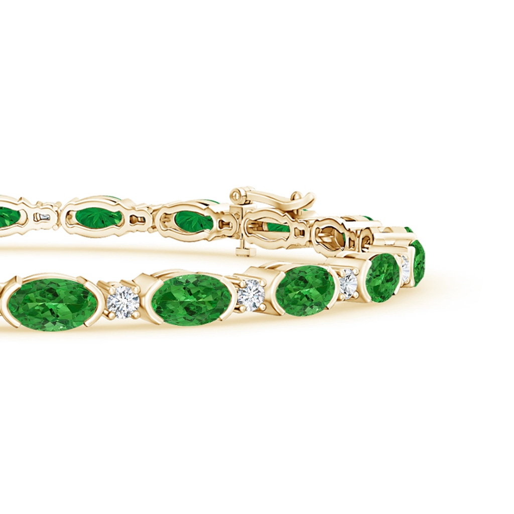 5x3mm AAAA Semi Bezel-Set Oval Tsavorite and Diamond Tennis Bracelet in Yellow Gold - side 199