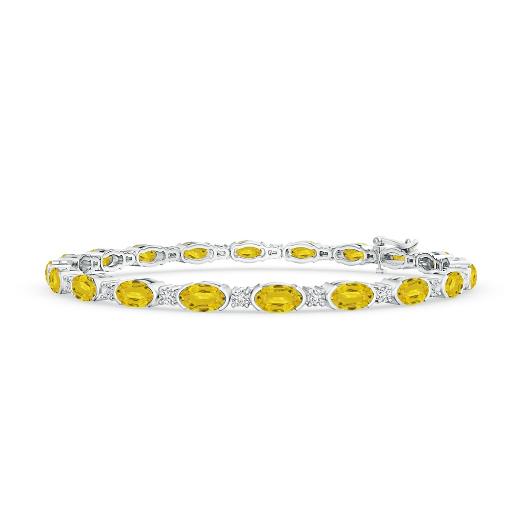 5x3mm AAA Semi Bezel-Set Oval Yellow Sapphire & Diamond Tennis Bracelet in White Gold 