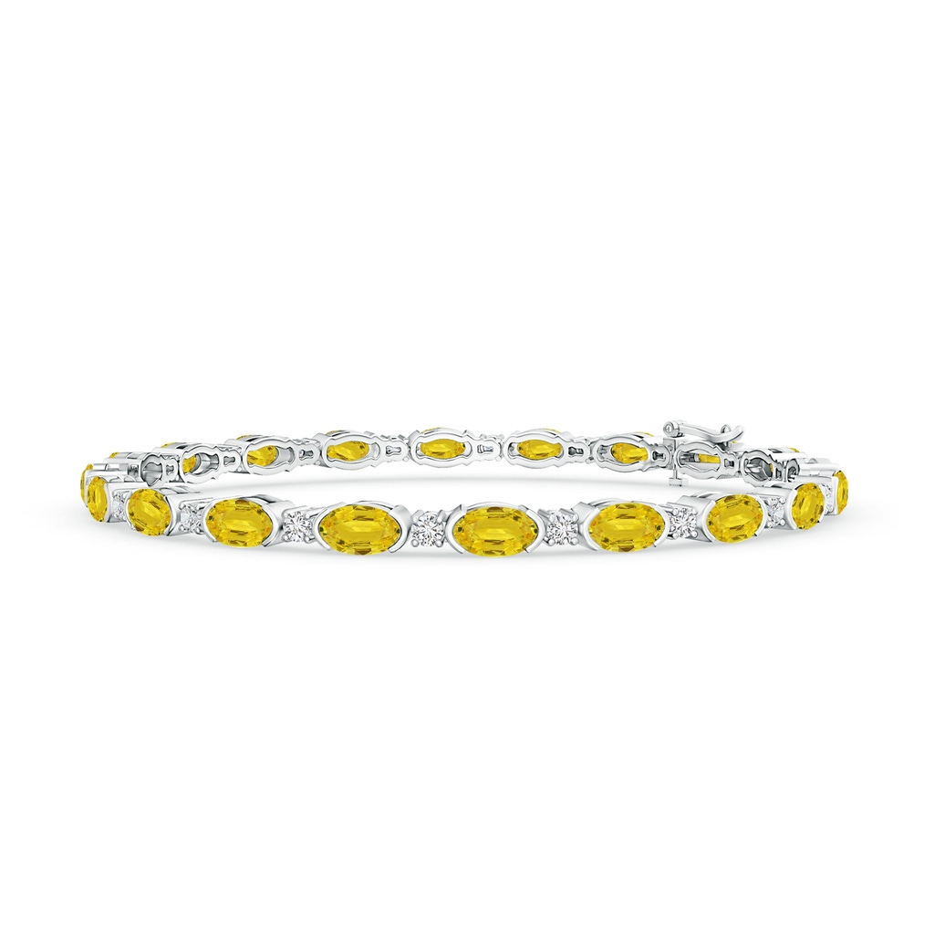 5x3mm AAA Semi Bezel-Set Oval Yellow Sapphire & Diamond Tennis Bracelet in White Gold