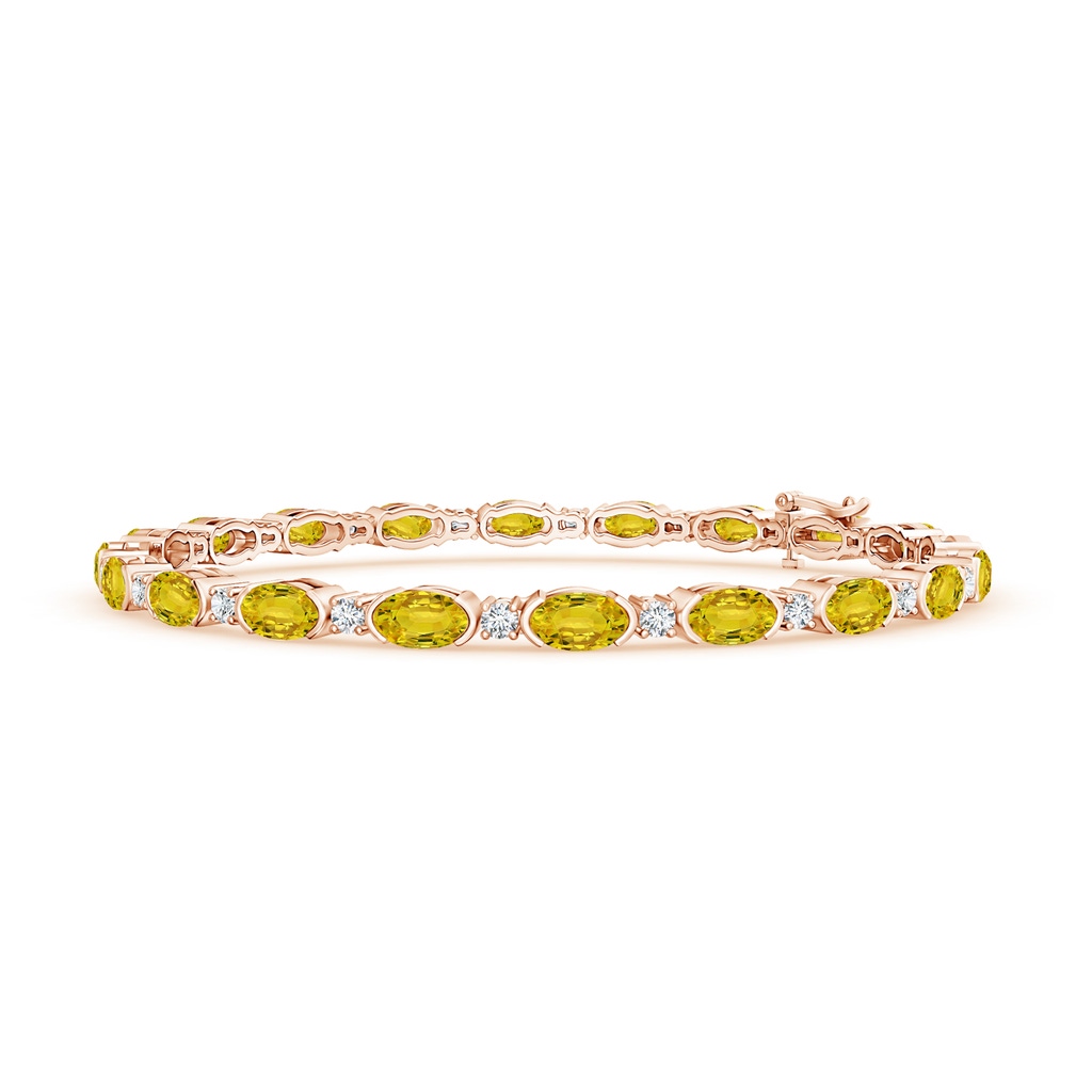 5x3mm AAAA Semi Bezel-Set Oval Yellow Sapphire & Diamond Tennis Bracelet in Rose Gold
