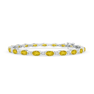 5x3mm AAAA Semi Bezel-Set Oval Yellow Sapphire & Diamond Tennis Bracelet in White Gold