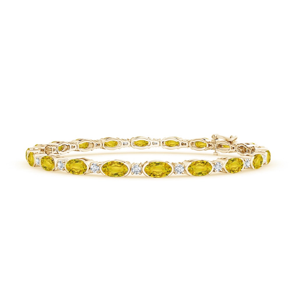 5x3mm AAAA Semi Bezel-Set Oval Yellow Sapphire & Diamond Tennis Bracelet in Yellow Gold