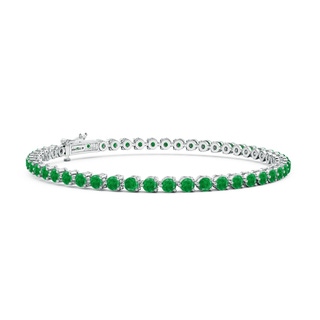 2.5mm AA Round Emerald Link Tennis Bracelet in 18K White Gold