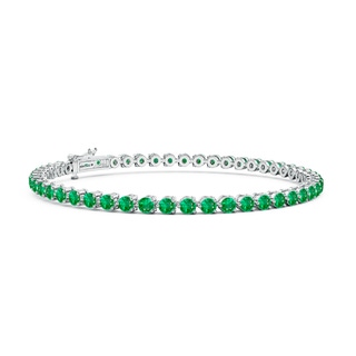 2.5mm AAA Round Emerald Link Tennis Bracelet in 18K White Gold