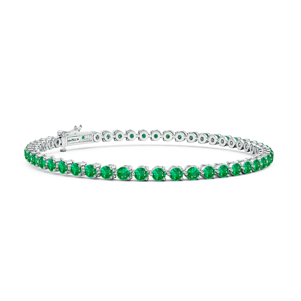 2.5mm AAA Round Emerald Link Tennis Bracelet in White Gold