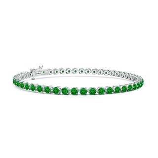 2.5mm AAAA Round Emerald Link Tennis Bracelet in 9K White Gold