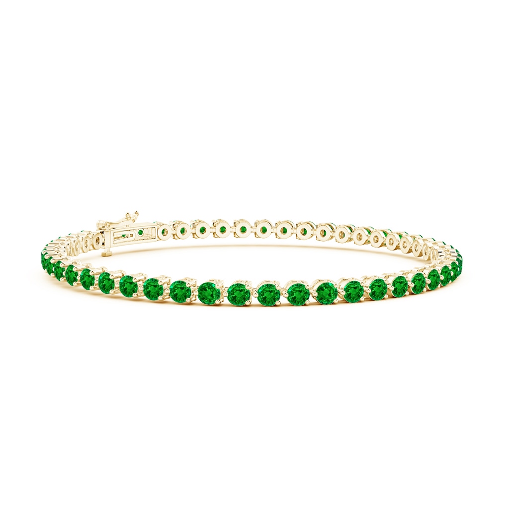 2.5mm AAAA Round Emerald Link Tennis Bracelet in Yellow Gold