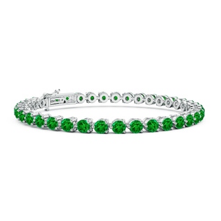 3.5mm AAAA Round Emerald Link Tennis Bracelet in 18K White Gold