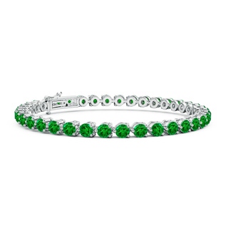 3.5mm AAAA Round Emerald Link Tennis Bracelet in White Gold