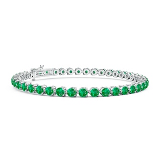 3mm AAA Round Emerald Link Tennis Bracelet in 18K White Gold