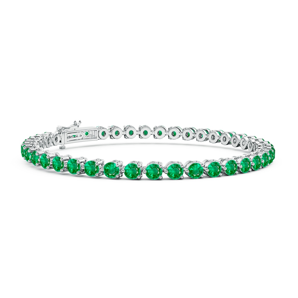 3mm AAA Round Emerald Link Tennis Bracelet in White Gold