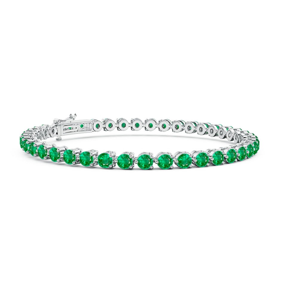 3mm AAA Round Emerald Link Tennis Bracelet in White Gold 