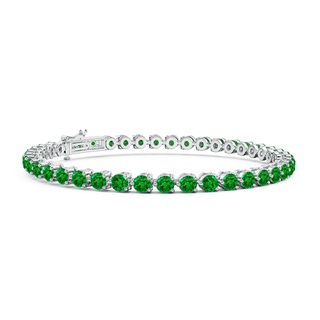 3mm AAAA Round Emerald Link Tennis Bracelet in 18K White Gold