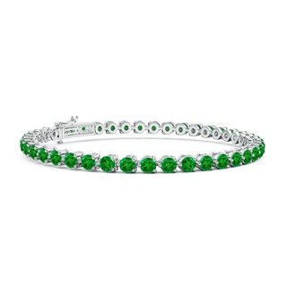 3mm AAAA Round Emerald Link Tennis Bracelet in White Gold