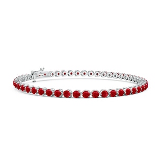 2.5mm AAA Round Ruby Link Tennis Bracelet in 18K White Gold