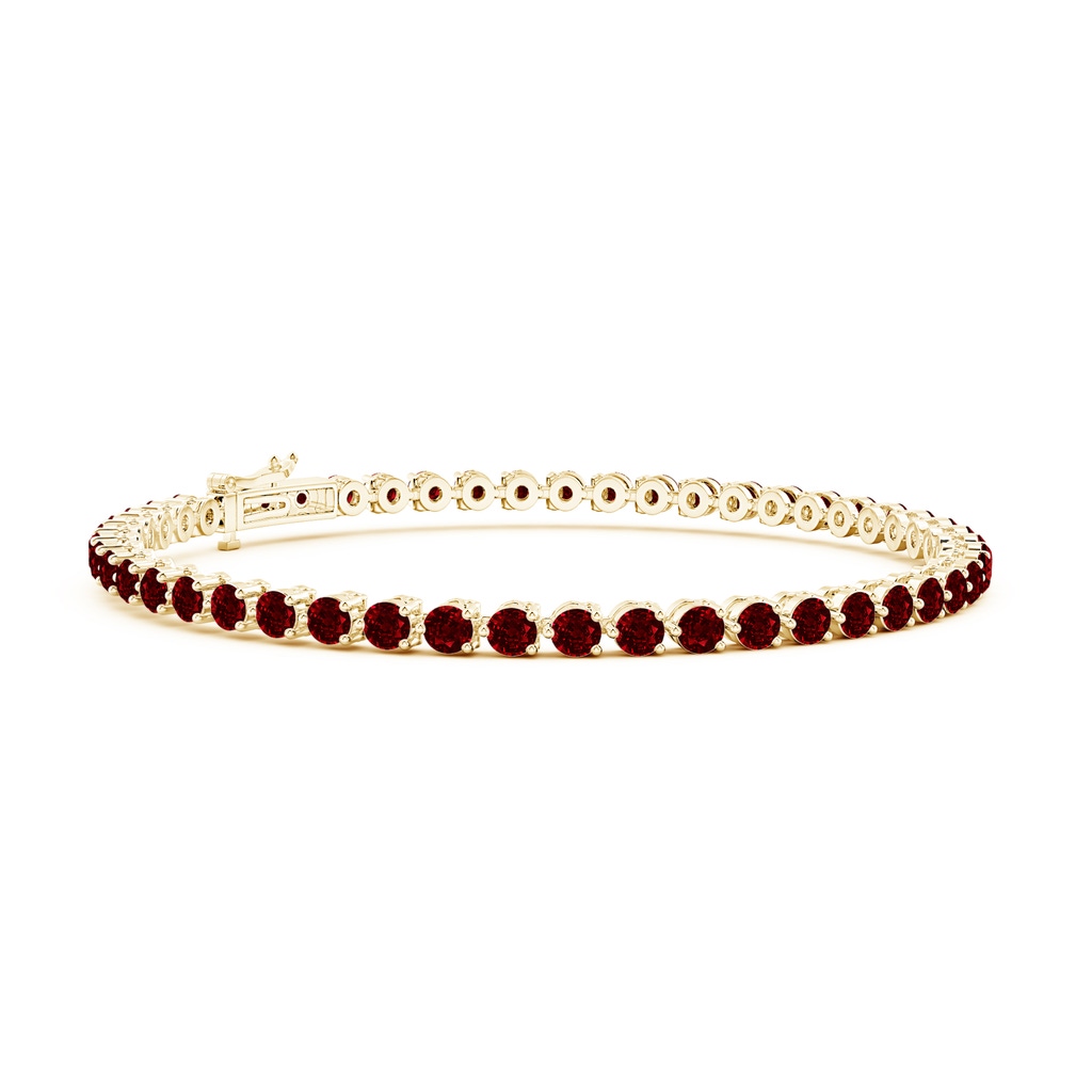 2.5mm AAAA Round Ruby Link Tennis Bracelet in Yellow Gold
