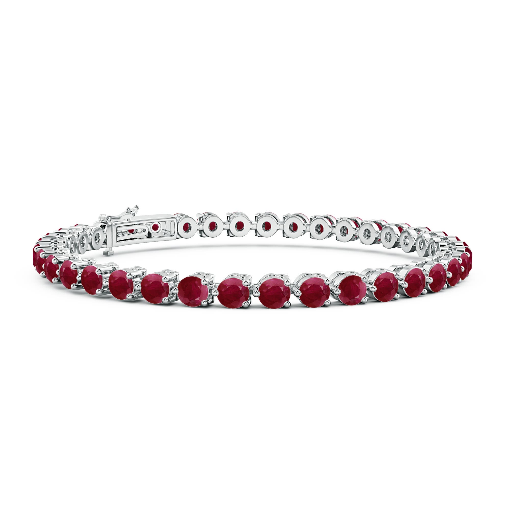 3.5mm A Round Ruby Link Tennis Bracelet in 18K White Gold