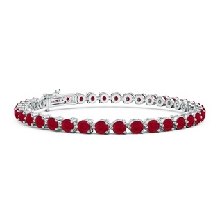 3.5mm AA Round Ruby Link Tennis Bracelet in White Gold