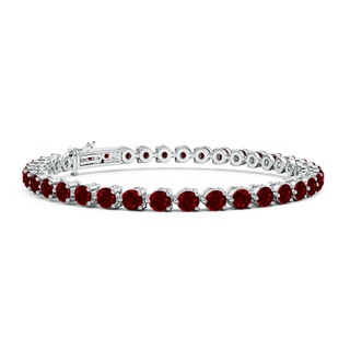 3.5mm AAAA Round Ruby Link Tennis Bracelet in 18K White Gold