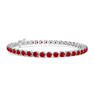 3mm AAA Round Ruby Link Tennis Bracelet in 18K White Gold