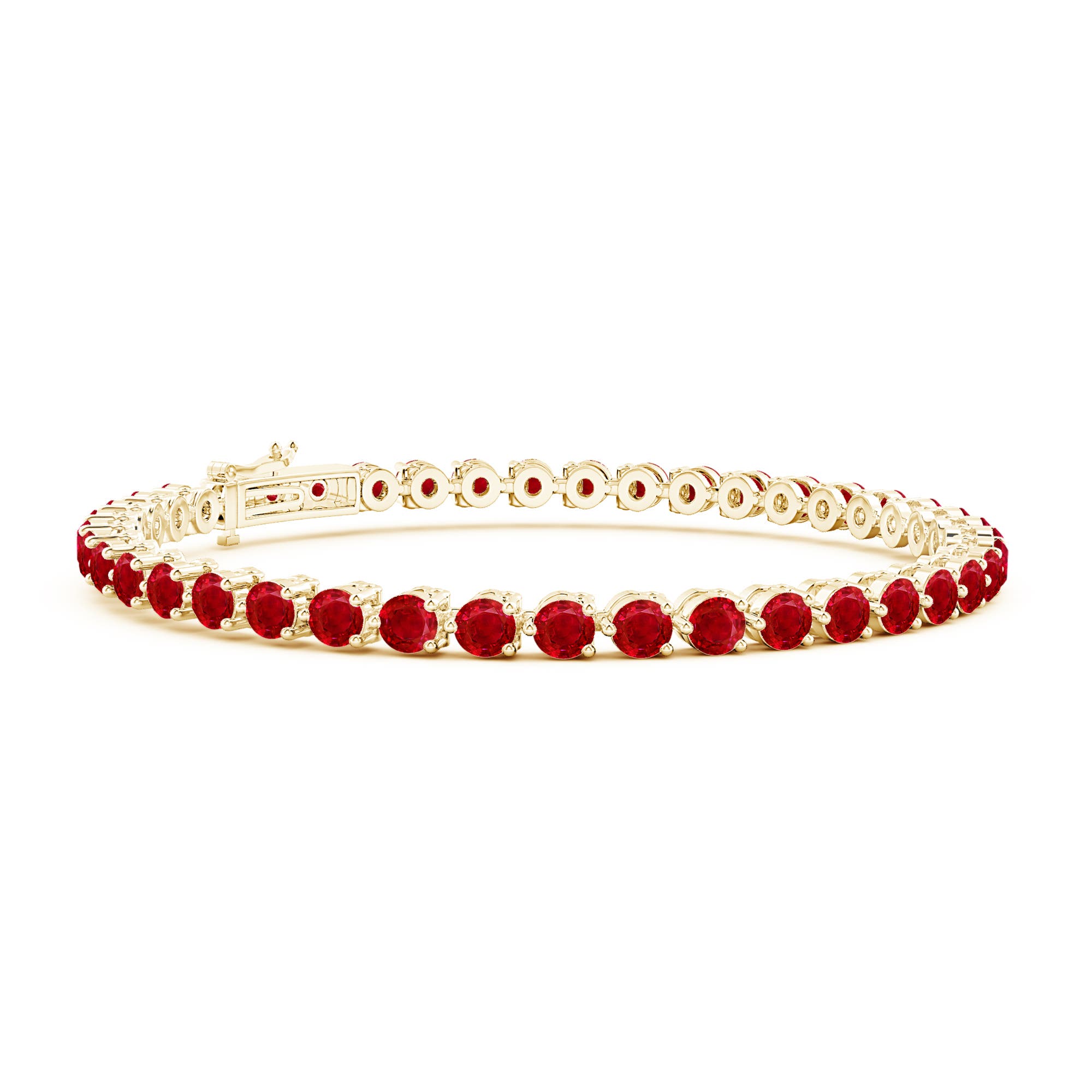 3mm AAA Round Ruby Link Tennis Bracelet in 18K Yellow Gold
