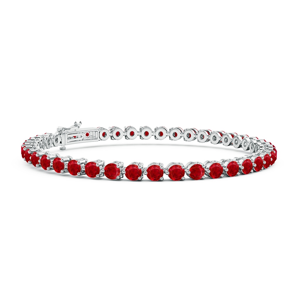 3mm AAA Round Ruby Link Tennis Bracelet in White Gold