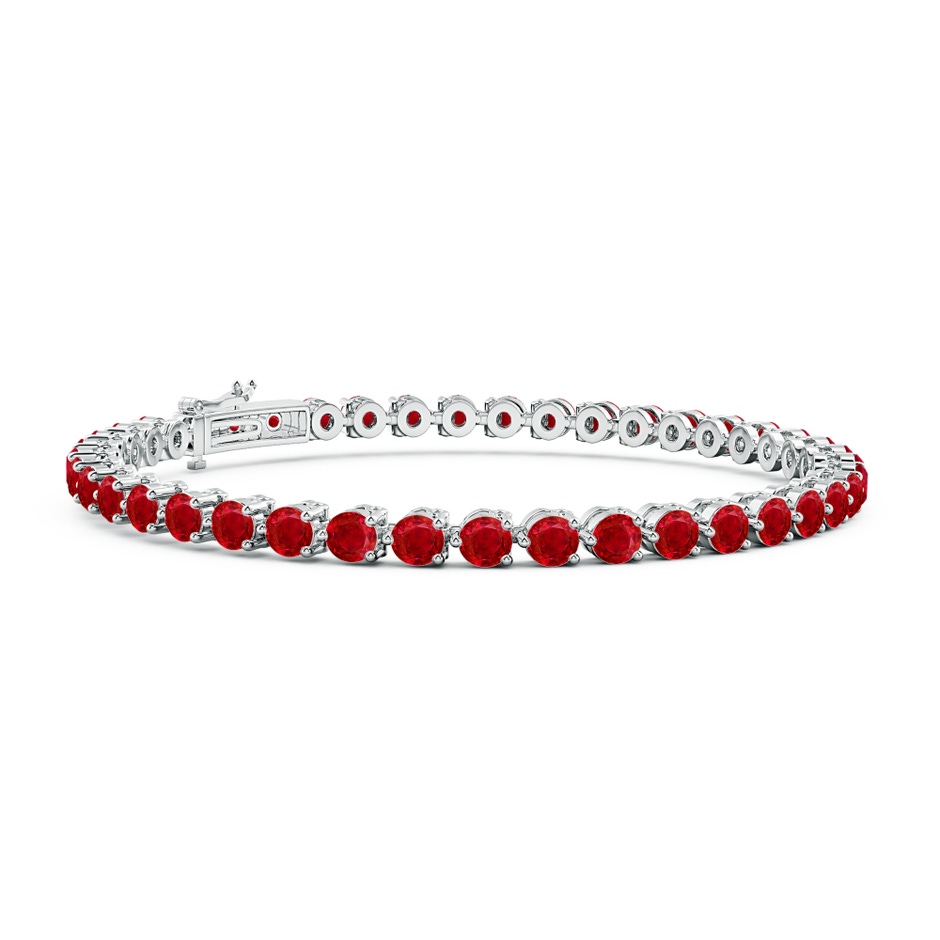 3mm AAA Round Ruby Link Tennis Bracelet in White Gold 