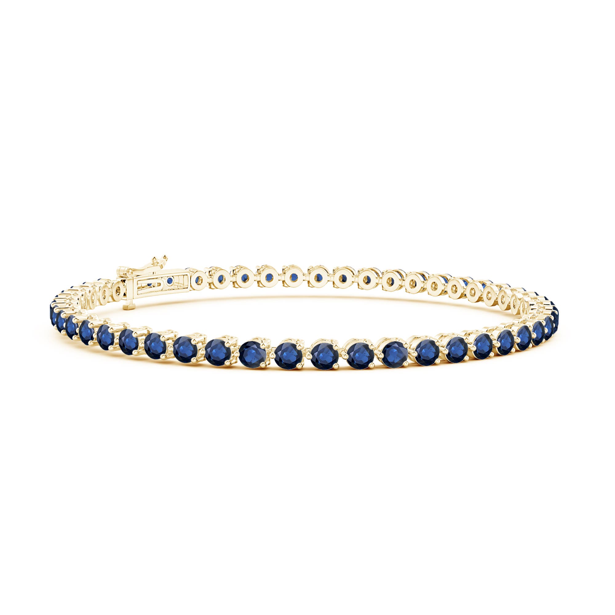 2.5mm AA Round Blue Sapphire Link Tennis Bracelet in 18CT Yellow Gold