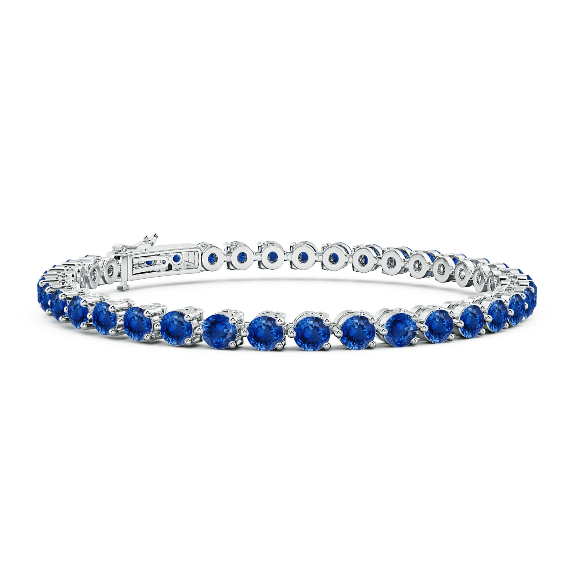 3.5mm AAA Round Blue Sapphire Link Tennis Bracelet in 18CT White Gold