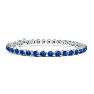 3.5mm AAA Round Blue Sapphire Link Tennis Bracelet in 18K White Gold